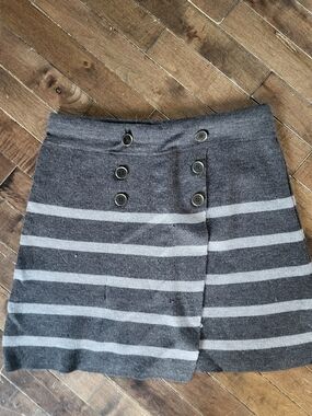 LOFT Gray Striped Knit Button-Front Mini Skirt